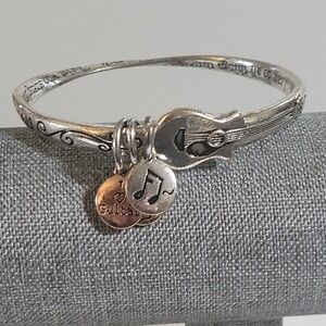 Guitar Music Note Cross Charm Bangle Bracelet Silver Tone Size 8 Philippians